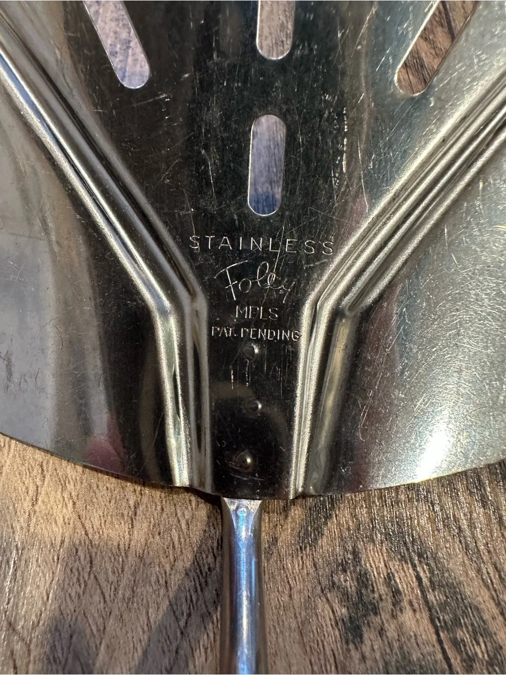 Vtg Foley Curved Stainless Wide Slotted Spatula Turner Flipper Black Handle